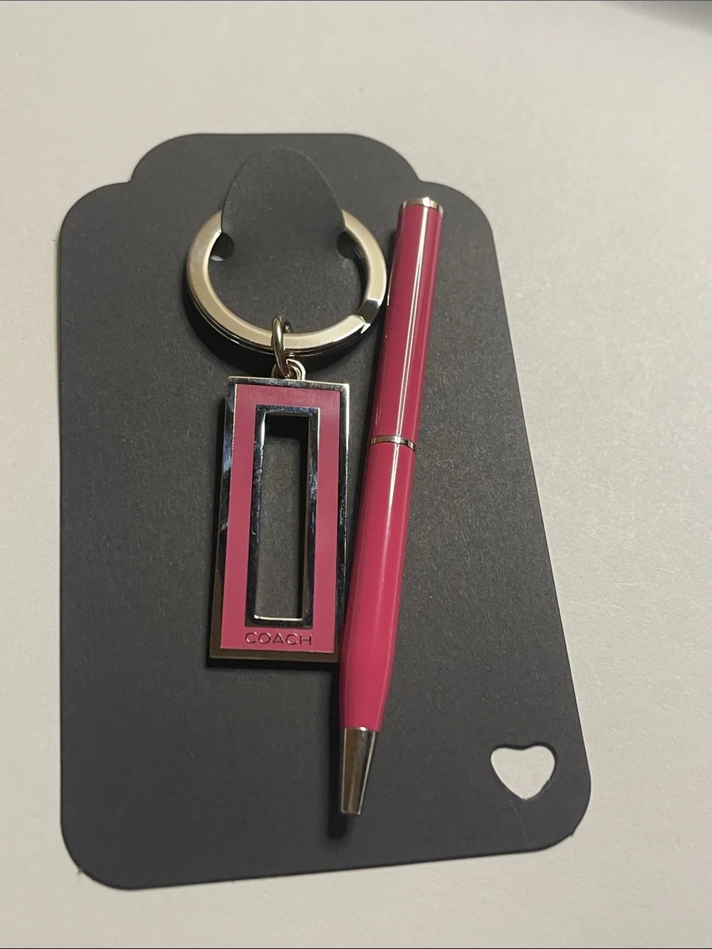 Coach Pink Keychain and Matching Pink Coach Pen Set